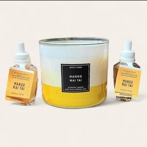 MANGO MAI TAI 3-WICK CANDLE & 2 WALLFLOWER FRAGRANCE REFILLS BATH & BODY WORKS